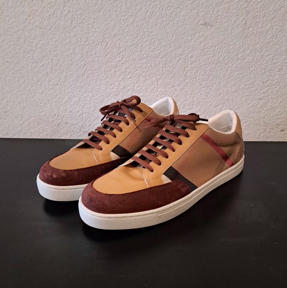 Burberry London Reeth Men's Leather-Suede Check Sneakers US 11